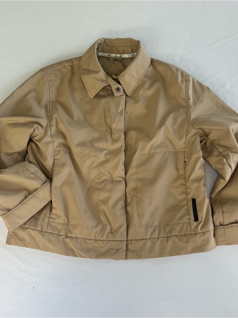 Y2K Vintage Woman Beige Cropped Snap Closure Relaxed Collared Bomber Jacket L